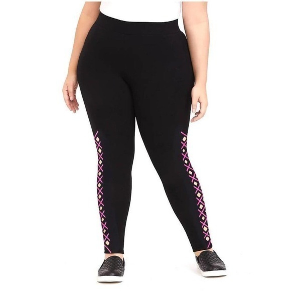 Torrid 1X New Black/Hot Pink Laser Cut Out‎ Premium Stretch Punk Pants Leggings